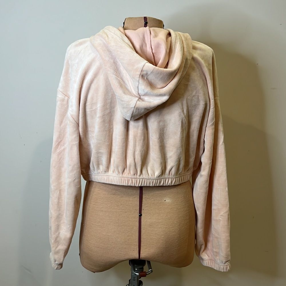 NWT Double Zero Soft Pink Velvet Cropped Hooded Sweatshirt - Size Large - Picture 7 of 10